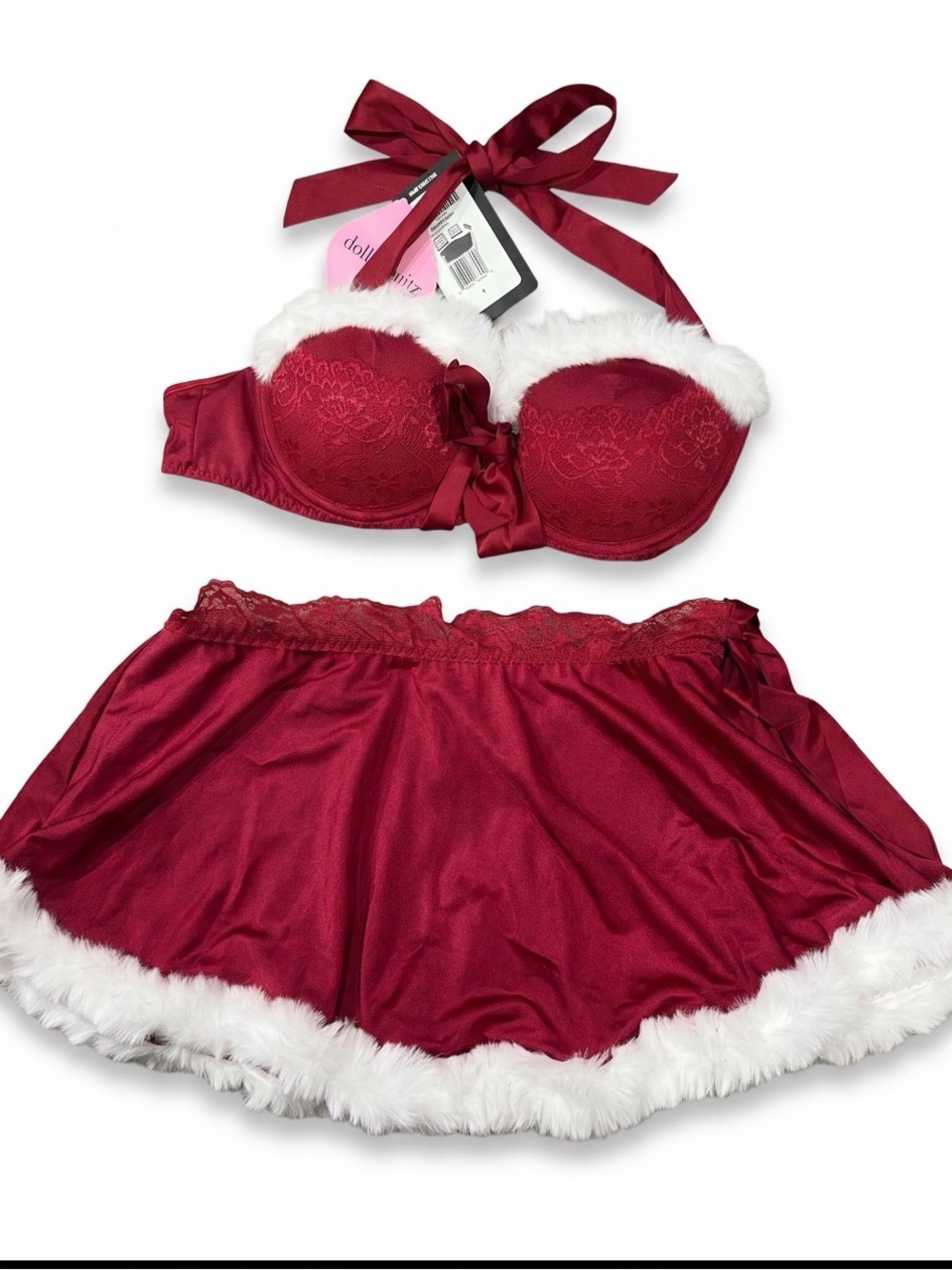 Festive Red Lace & Faux-Fur Holiday Lingerie Set by Sugar Thrillz Dolls Kill XXL